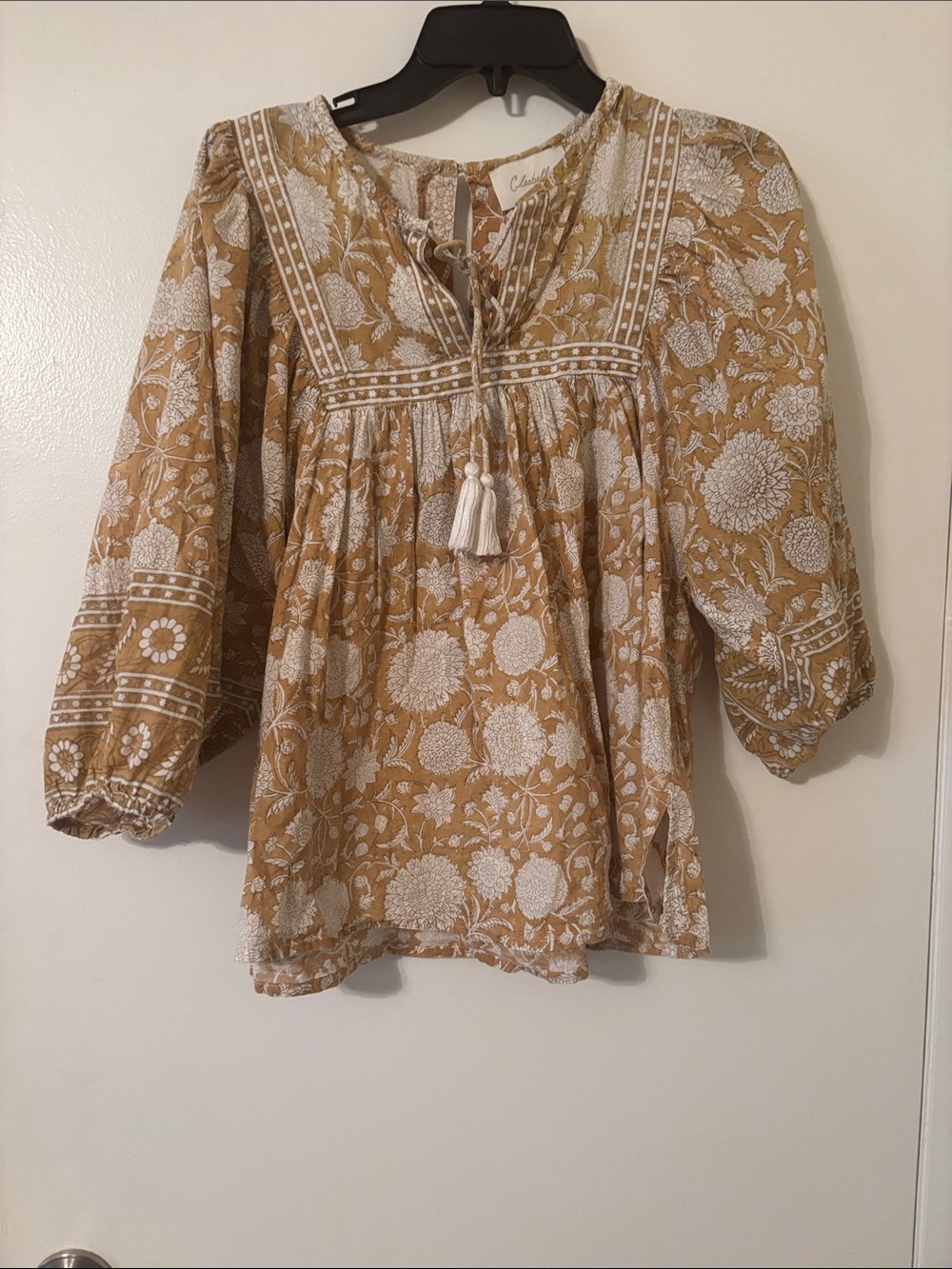Cleobella Mustard & White Floral Tassel Boho Tunic